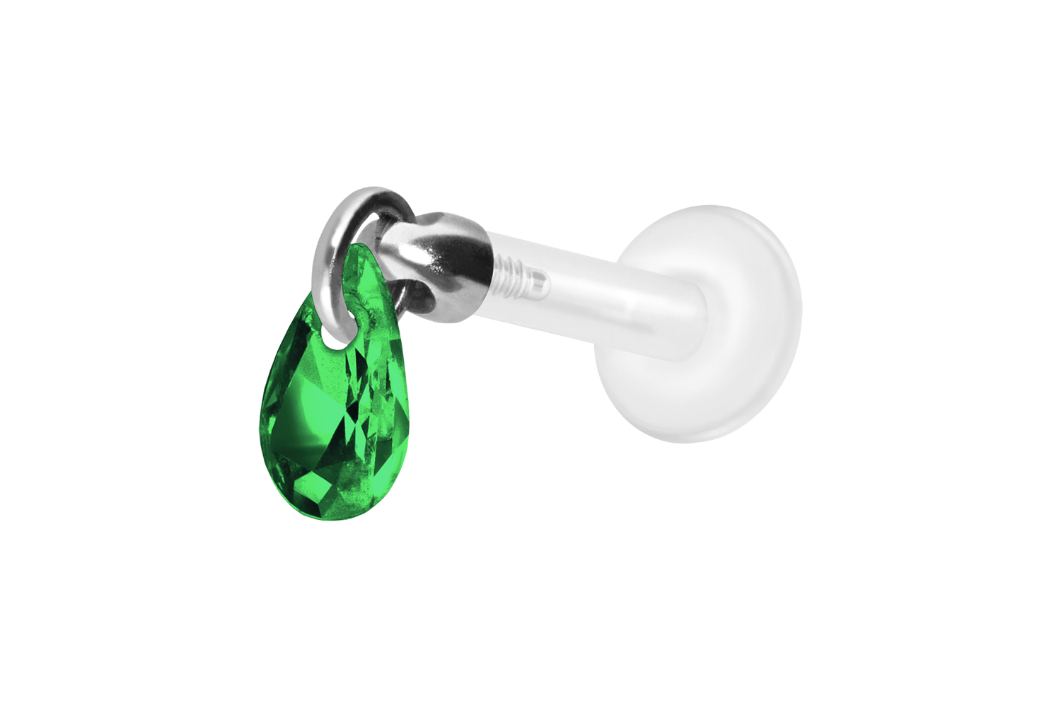 PTFE Labret Piercing mit Innengewinde + Titan-Aufsatz KRISTALLTROPFEN